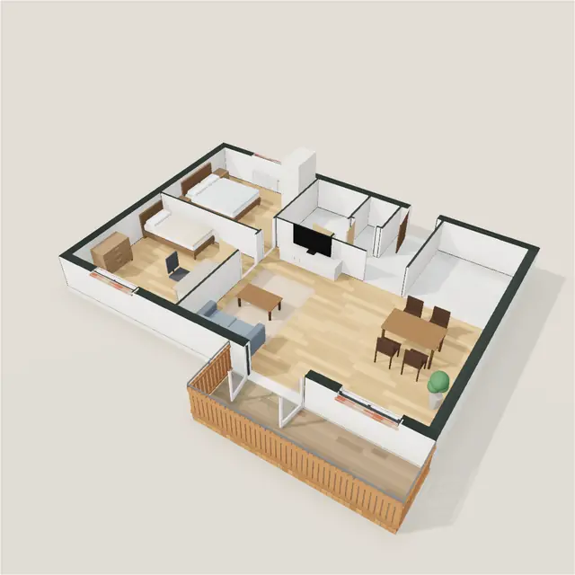 Appartement T3 : maquette 3D meublée dans Livia
