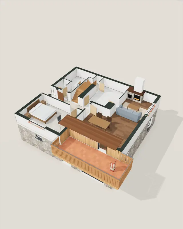 Chalet de montagne : maquette 3D meublée dans Livia
