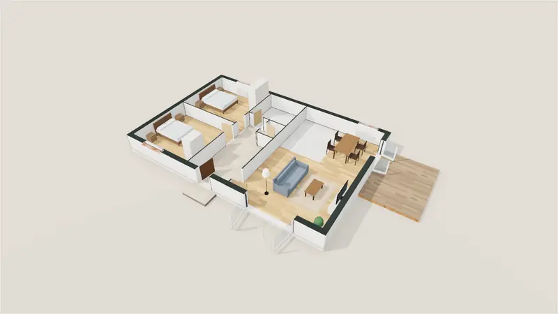 Maison de plain-pied : maquette 3D meublée dans Livia