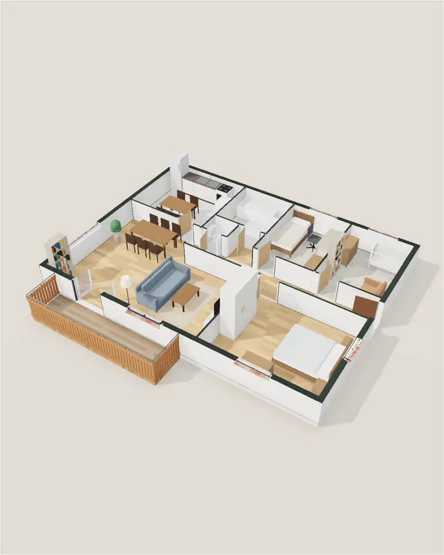 Appartement familial : maquette 3D meublée dans Livia